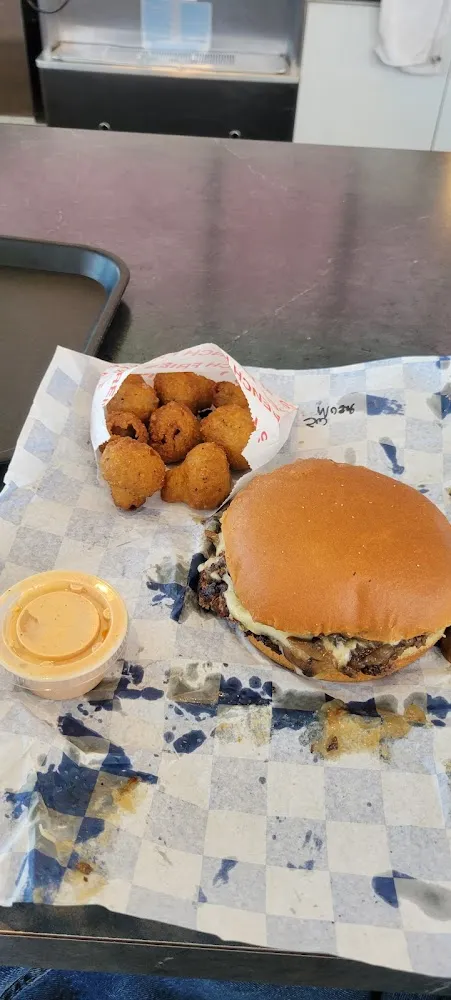 Mushroom Swiss Burger and Fried Mushrooms